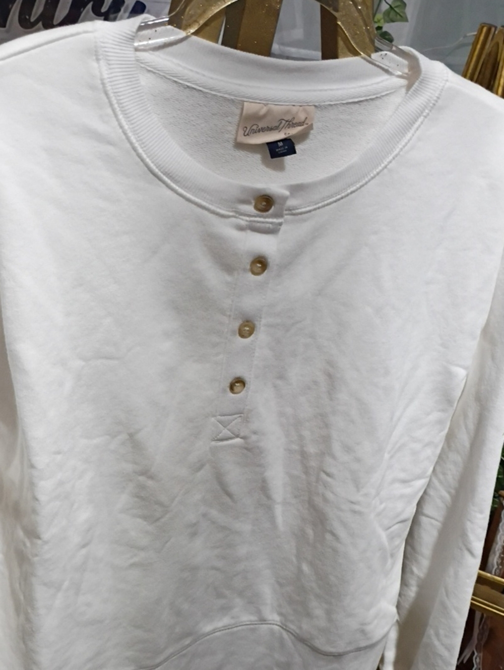 Universal Thread Women's White Henley Pullover Sweatshirt